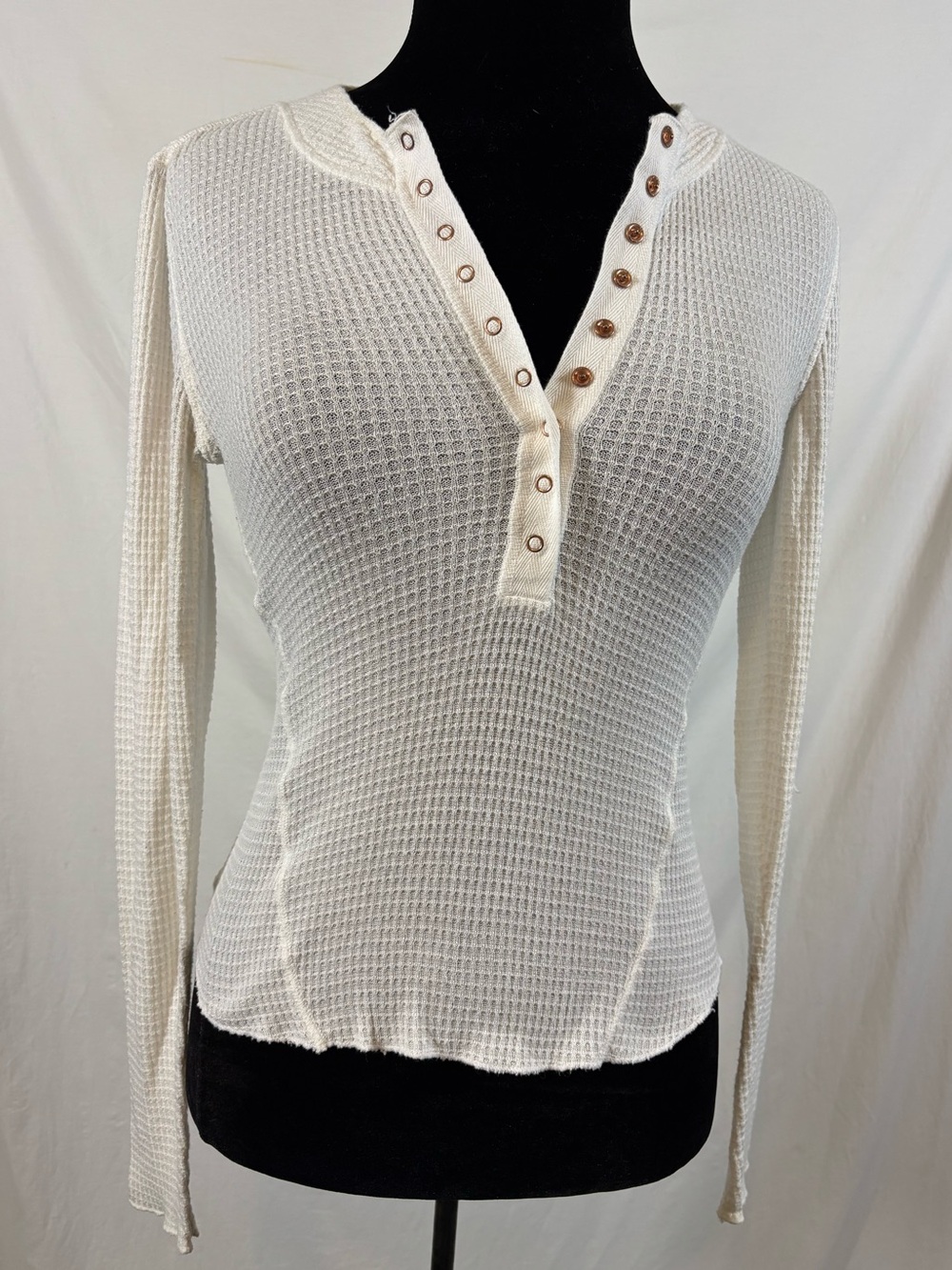 Intimately Free People One of the Girls Waffle Henley Ivory Lightweight S